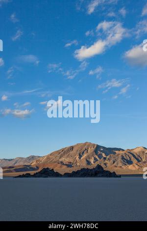 The Grandstand, a quartz monzonite island in the Racetrack Playa in Death Valley National Park in the Mojave Desert, California. Stock Photo