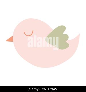 Cute Spring Flying Bird in Pastel colors. Flat style Vector illustration isolated on White. Cartoon Design art for Greeting Card, Easter Decoration. F Stock Vector