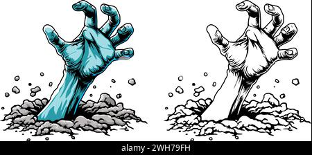 green zombie hand sticking out of a hole in the ground Stock Vector