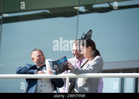 Ascot, Berkshire, UK. 3rd May, 2023. Racegoers at Ascot Racecourse at the Royal Ascot Trials Day Presented by Howden. Credit: Maureen McLean/Alamy Stock Photo