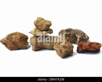 mall stones arranged, mountain rock fragments isolated on white background Stock Photo