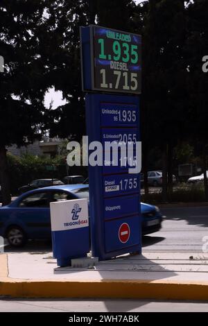 Aegean Petrol Station Fuel Prices  on the Road to Athens International Airport Greece Stock Photo