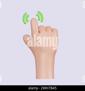 3d Computer cursor with hand and click. Diverse man arms with fingers press button, pointing or touch fingerprint scan. icon isolated on gray Stock Photo