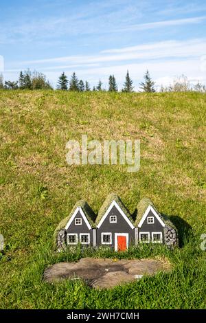 Cute miniature turf houses, in Iceland Stock Photo