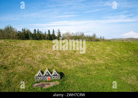 Cute miniature turf houses, in Iceland Stock Photo