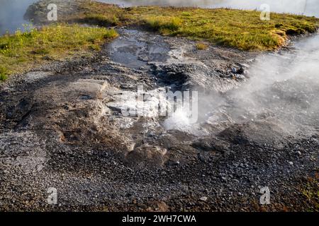 Utu Geyser in Fludir Iceland, near the Secret Lagoon hot spring Stock Photo