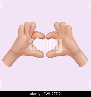 3d hand hand gesture love finger. icon isolated on pink background. 3d rendering illustration. Clipping path. Stock Photo