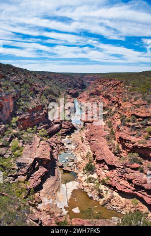 View of the red sandstone canyon of the Murchison River from the Z Bend Lookout, Kalbarri National Park, Western Australia Stock Photo