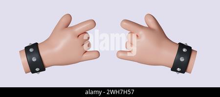 3d Sign of the horns ui hero character. Rock festival music sign two hands gesture. icon isolated on gray background. 3d rendering illustration Stock Photo