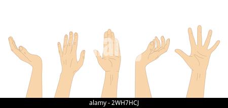 Set of different hand gestures Raised arms with open hand palm. Vector illustration Stock Vector