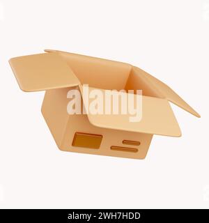 3D open cardboard box icon with white symbols isolated on white ...