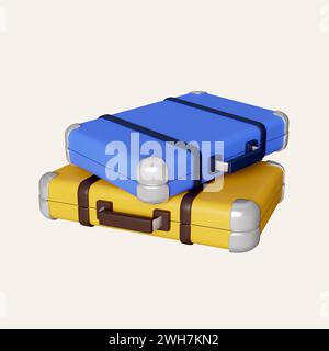 3D Blue and yellow Suitcase. icon isolated on white background. 3d rendering illustration. Clipping path. Stock Photo