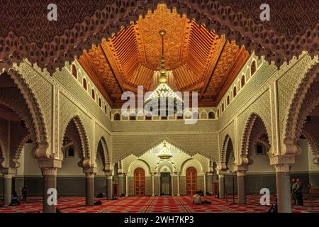 Richly decorated interior, jewel of Hispaan-Moorish art of the Mohammed VI Grand Mosque in Saint Etienne. Saint Etienne, Loire department, France Stock Photo