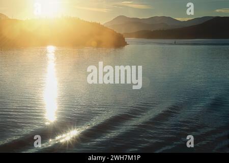 Sunset over the sea in Alaska, romantic mood Stock Photo