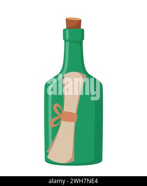 Message in the bottle icon in cartoon style isolated on white background. Pirates symbol stock vector illustration Stock Vector