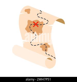 Old treasure map for pirate adventures. Island with old chest. Vector ...