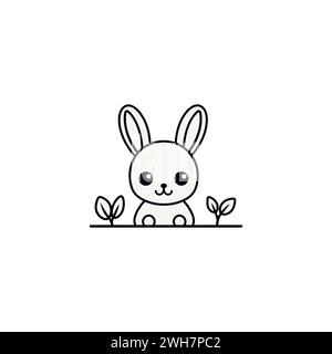 Outline illustration of a rabbit on a white background, rabbit drawing. Easter bunny. Stock Vector