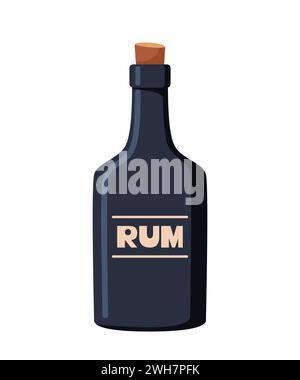 Cartoon style grunge pirate rum bottle isolated vector illustration Stock Vector