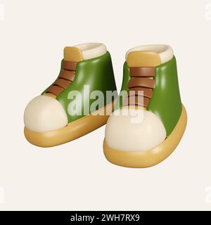 3d Hiking boots. Camping and hiking equipment. Summer camp and holiday vacation. icon isolated on white background. 3d rendering illustration Stock Photo