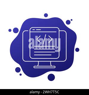 coding or code line icon with pc, vector Stock Vector