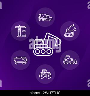 construction vehicles line icons, heavy machines Stock Vector