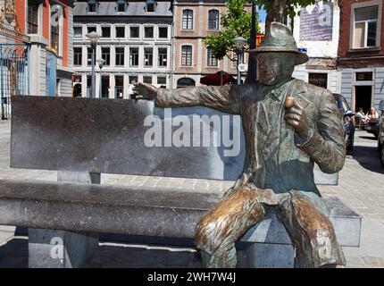 The monument for Georges Joseph Christian Simenon, Liège, Wallonia, Belgium, Europe Stock Photo