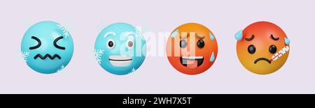 3d emoji set cold, Wiping sweat emoticon. 3d Emotions face. icon isolated on gray background. 3d rendering illustration. Clipping path. Stock Photo