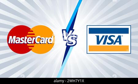 Istanbul, Turkey - 7 February 2024: Mastercard versus Visa. Concept of competitiveness between two payment processing companies, Mastercard vs Visa. R Stock Photo