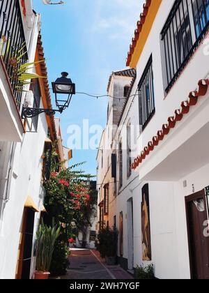 small decorated street of the old city of Marbella, Spain, on September 1, 2023 Stock Photo