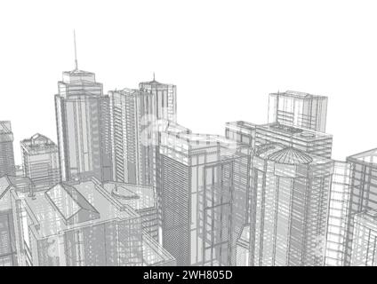 Technical project of the city .Drawing of skyscrapers, buildings.Big cities cityscapes and buildings . Stock Vector