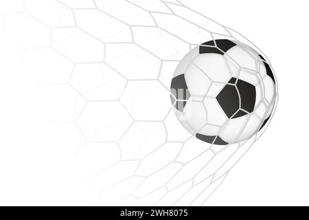Football or soccer ball in goal net, illustration of goal moment in match. Vector illustration. Stock Vector