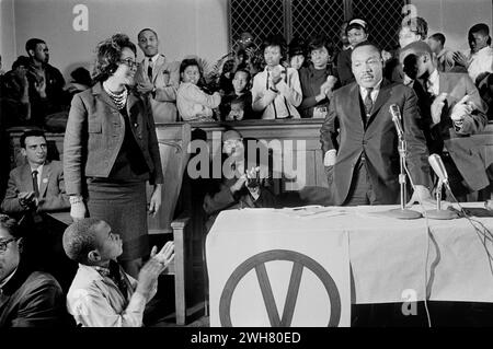 Dr. Martin Luthur King Delivers an Inspiring Speech at a Historic Church Podium Stock Photo