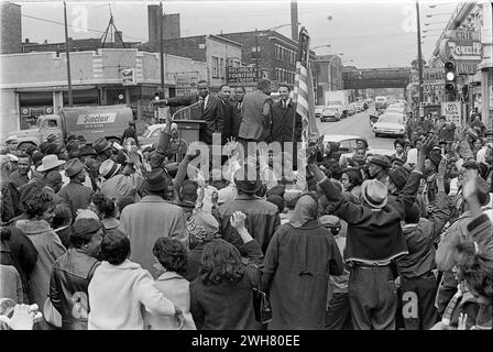 Dr King Speaking to Crowd During a Peaceful Civil Rights Protest in the 1960s in Chicago Stock Photo