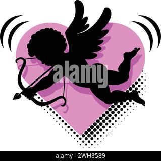 Cupid archer silhouette icon. Valentine's day symbol. Cupid shooting arrow. Vector on transparent background Stock Vector