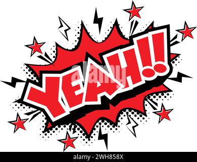 Yeah! Editable text comic effect. Cartoon vector in pop art style on transparent background Stock Vector