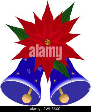 Christmas bells with poinsettia. Stock Vector