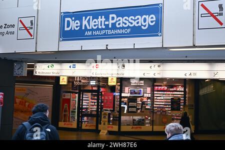 Stuttgart, Germany. 08th Feb, 2024. Passers-by enter the Klett-Passage at Stuttgart's main railway station with its retail outlets. Credit: Bernd Weißbrod/dpa/Alamy Live News Stock Photo