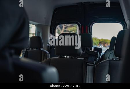 Interior with seats inside the minivan car. Stock Photo