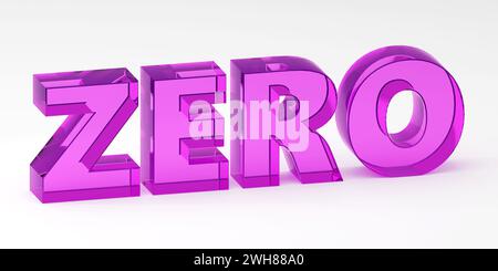 Luxury purple glass inscription zero on grey podium, soft light, front view smooth background, 3d rendering Stock Photo