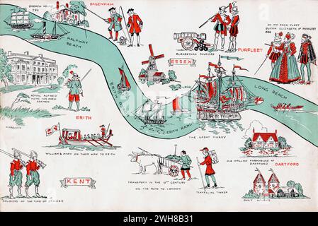 Kent and Essex. 1935 – A pictorial map of the River Thames by Helen ...