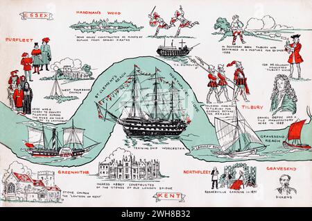 Kent. 1935 – A pictorial map of the Thames Estuary by Helen McKie. This ...