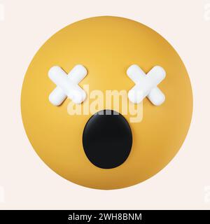 3d emoji. Dizzy emoticon. Cross eyes emoticon. icon isolated on gray background. 3d rendering illustration. Clipping path. Stock Photo