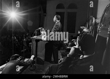 Dr. Martin Luthur King Delivers an Inspiring Speech at a Historic Church Podium Stock Photo