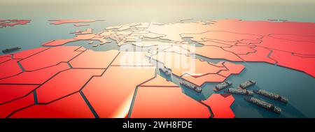 Geopolitical Trade Routes: Abstract Map Projection Over International Waters Stock Photo