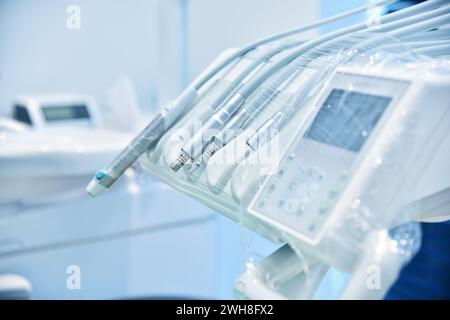 Dental office with dental equipment. Dentistry and health care concept. Close up Stock Photo