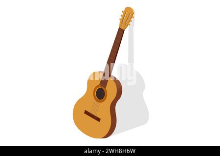 Isometric Classical Acoustic Six-String Guitar Isolated on White Background Stock Vector