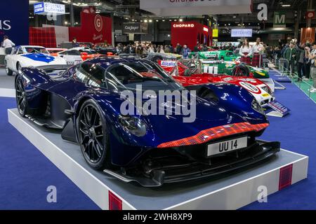 Paris, France - Rétromobile 2024. Focus on a Mariana Blue 2023 Aston Martin Valkyrie. Stock Photo