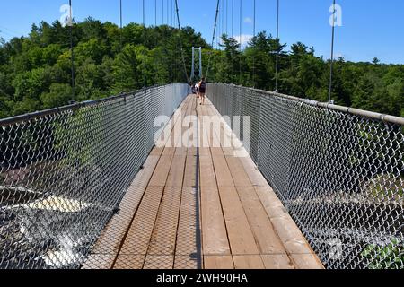 Suspended pedestrian bridge Parc des Chutes de la Chaudiere 113 meters long Quebec Stock Photo