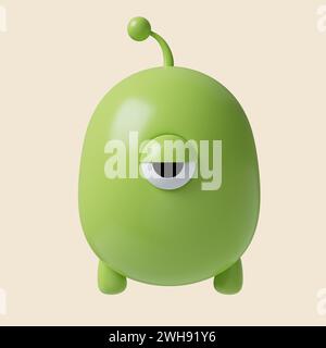3d Halloween green monster icon. Traditional element of decor for Halloween. icon isolated on gray background. 3d rendering illustration. Clipping Stock Photo