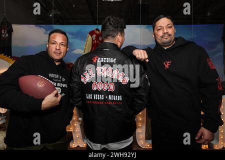 February 08, 2024: (L-R) EJ Luera, Ajay Bouri owners of Feature pose for a photo during the Origins: NFL Collection Launch Event in Las Vegas, NV. Christopher Trim/CSM. (Credit Image: © Christopher Trim/Cal Sport Media) Stock Photo